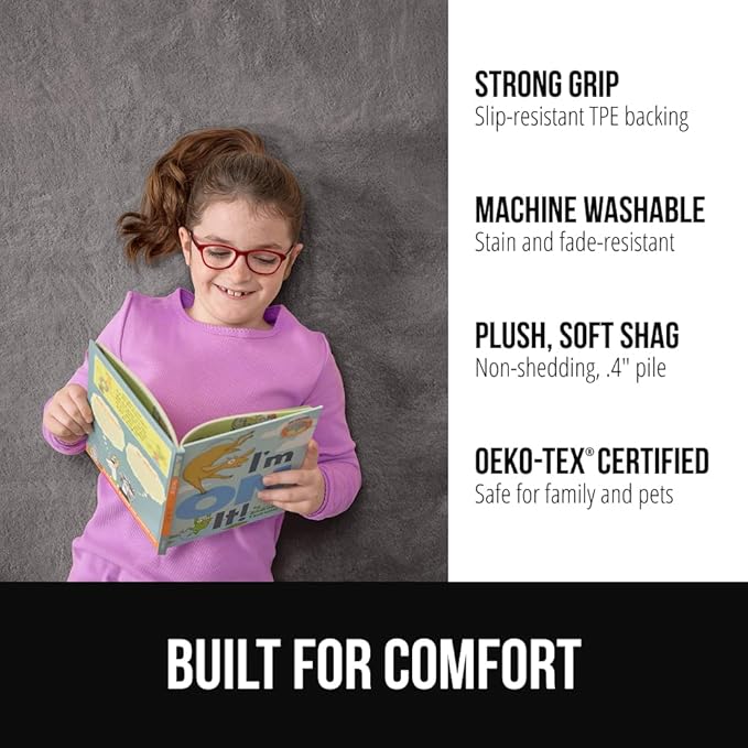 GORILLA GRIP Ultra Soft Washable Area Rug, Stain and Slip Resistant Plush Thick Carpet for Bedroom Living Room, No Shed Floor Rugs, Pet Friendly, Dorm Essentials, Kids Nursery Home Decor, 2x3, Gray