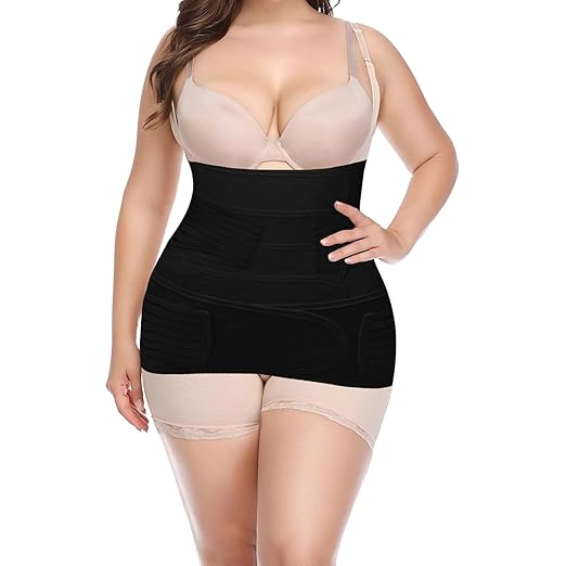 2 in 1 Postpartum Belly Band Wrap Black, C-Section Support Belt X-Large, Post Partum Support Recovery Waist/Pelvis Belt, Hysterectomy Belly Band Binder Girdle Stomach