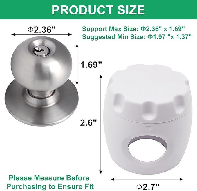 2 Pack Door Knob Safety Cover for Kids, Door Knob Cover, Screw Thread Design, Doors Knobs Child Proof Locks, Reusable and Reliable, for Toddler Baby Safety Doors Handle Covers (White)
