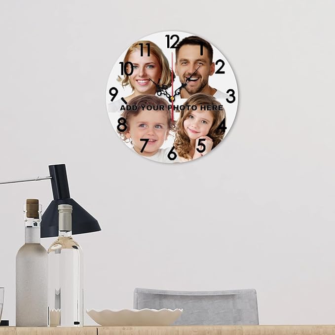 Generic Custom Wall Clock Personalized Picture Hanging Time Clocks Customize Gifts for Kitchen Bathroom Home Wedding Friend Family Lover, 12x12Inch