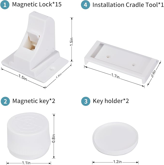 Adhesive Magnetic Cabinet Locks Baby Proofing for Cabinets & Drawers (40 Locks and 4 Keys)