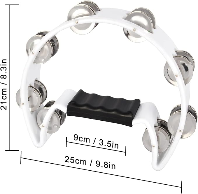 EastRock Tambourine,Metal Jingles Hand Held Percussion Half-Moon Tambourine and Egg Shakers for Kids, Adults, KTV, Party White