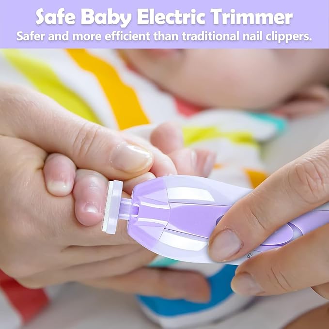 Baby Nail Trimmer Electric, 6 in 1 Baby Nail File Clippers Infant Grooming Kit Manicure Set for Toddler or Adults, Purple