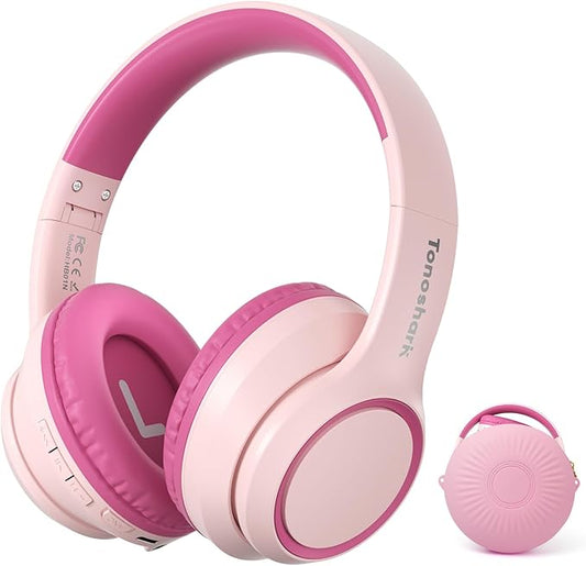 Active Noise Cancelling Headphones for Kids, 60H Playtime, Wireless Bluetooth Over-Ear Blue Headset Built-in Microphone for Home/School/Travel/Party - Includes Portable Case (Pink)