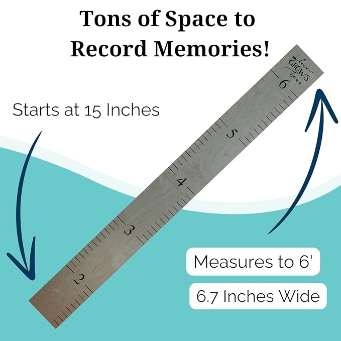 Wooden Growth Chart – Kids Height Chart, Wall Measurement for Kids, Height Chart for Wall, Growth Ruler for Children – “Love Grows Here” Gray (63" x 6.7")