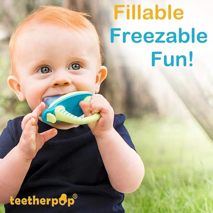 Teetherpop Fillable Silicone Teether for Babies – Breastmilk Popsicle Molds for Teething with Spill-Proof Sippy Slits – Freezable Baby Teethers for Liquids & Purées - Cooling Teething Relief LimonTeal