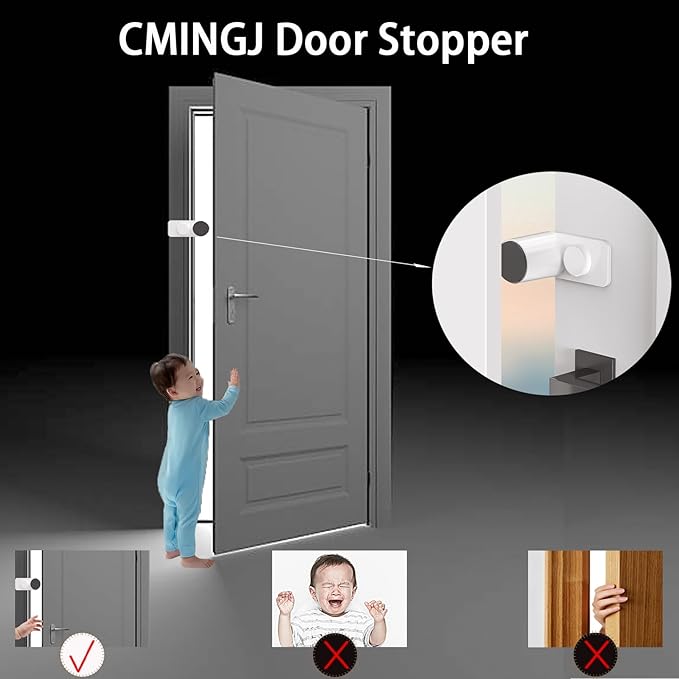 CMINGJ （4 Pack） Adjustable Door Guard Door Stop, Door slam Stopper, Finger Pinch Guard,Revolving Door Stopper for Baby Child Proofing, Anti Door slam, Pet Door Stopper, Easy to Install,White