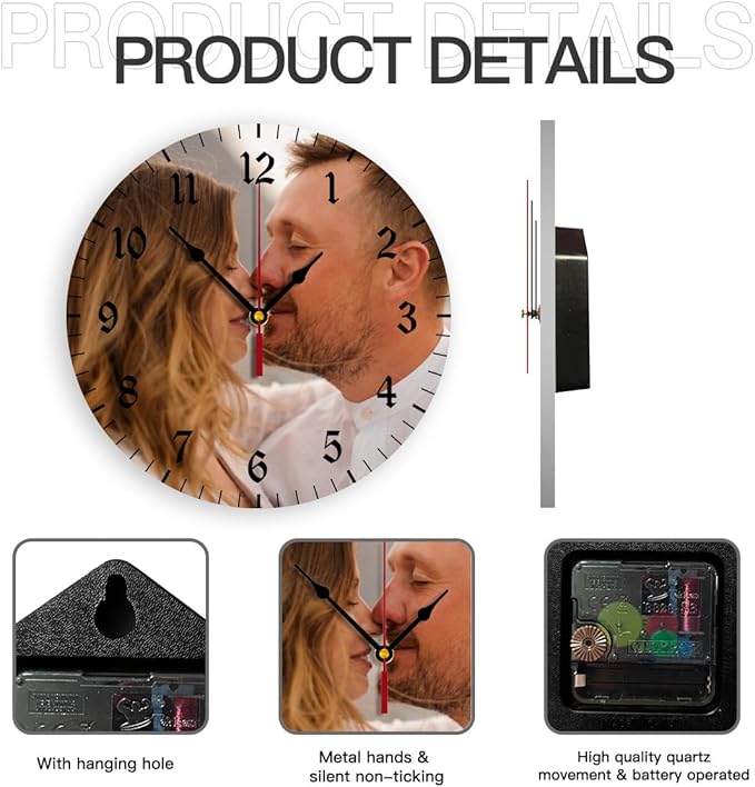 Generic Custom Clocks for Walls Personalized Clocks with Photo Text Logo Silent Non Ticking Round Decoration for Kitchen Family Friends Gifts, 10inch-25cm
