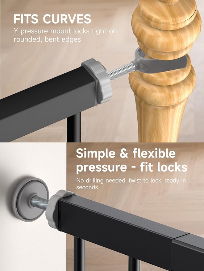 29.5-40.5" Baby Gate for Stairs, Dog Gate for Doorways, Walk Thru Auto Close Metal Baby Safety Gate for The House, Stairs and Doorways, Child Gate Pressure Mounted, Pet Gate for Dog Indoor - Black