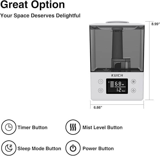 2.4L Air Humidifiers for Bedroom Baby - 26dB Quiet Cool Mist Air Humidifier for Nursery & Plants, Top Fill Air Humidifier Lasts Up to 30 Hours, Auto Shut-Off, Easy to Fill and Clean