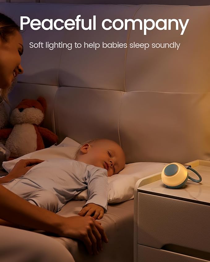 2025 Mom's Choice Awards, Portable Sound Machine for Baby Adult, AI Cry Detection, 18 Soothing Sound, Bluetooth Rechargeable White Noise Machine for Home Office Travel, Nursery Light, Cyan