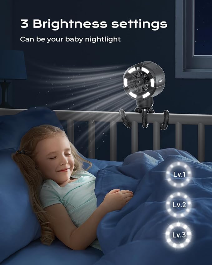 6000mAh Misting Fan for Stroller, 3 Speeds Portable Clip Fan with Intermittent/Continuous Spray, 14H Cooling, Detachable Mount, Timer & Night Light for Baby (100ML Water Tank) - Black