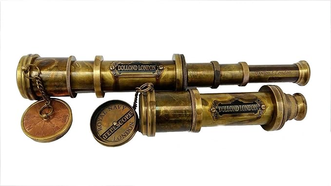 Antique Brass Pirate Telescope Camping Accessories Telescope for Adults Marine Sailor's Spyglass, 18 inch Brass Made w High Resolution Magnification w Brown Leather Case Nautical Gift