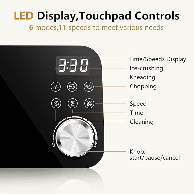 COOKLEE Food Processor, 600 Watts, 6 Functions Electric Food Chopper for Chopping, Mincing, Dicing, Shredding, Slicing, Purees & Dough with 12cup Processor Bowl, Food Chute & Pusher, Black