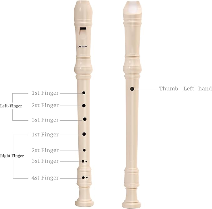 EAST TOP Soprano Recorder for Kids Beginners, 8 Hole Plastic German Fingering Flute Recorder 3 Piece with Cleaning stick, Cotton pouch, Fingering Chart, Colorful box (Ivory), as a gift