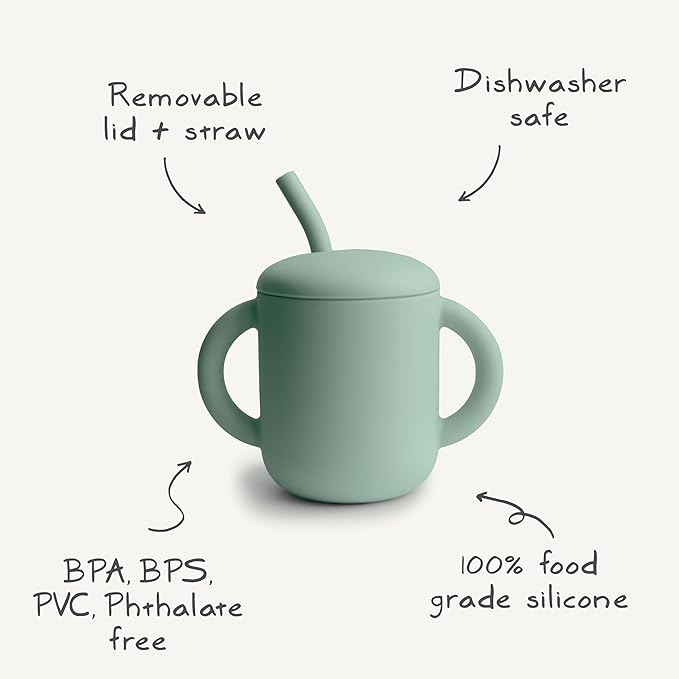 mushie 100% Silicone Training Cup & Straw for Toddlers | 6 Months+ (Powder Blue)