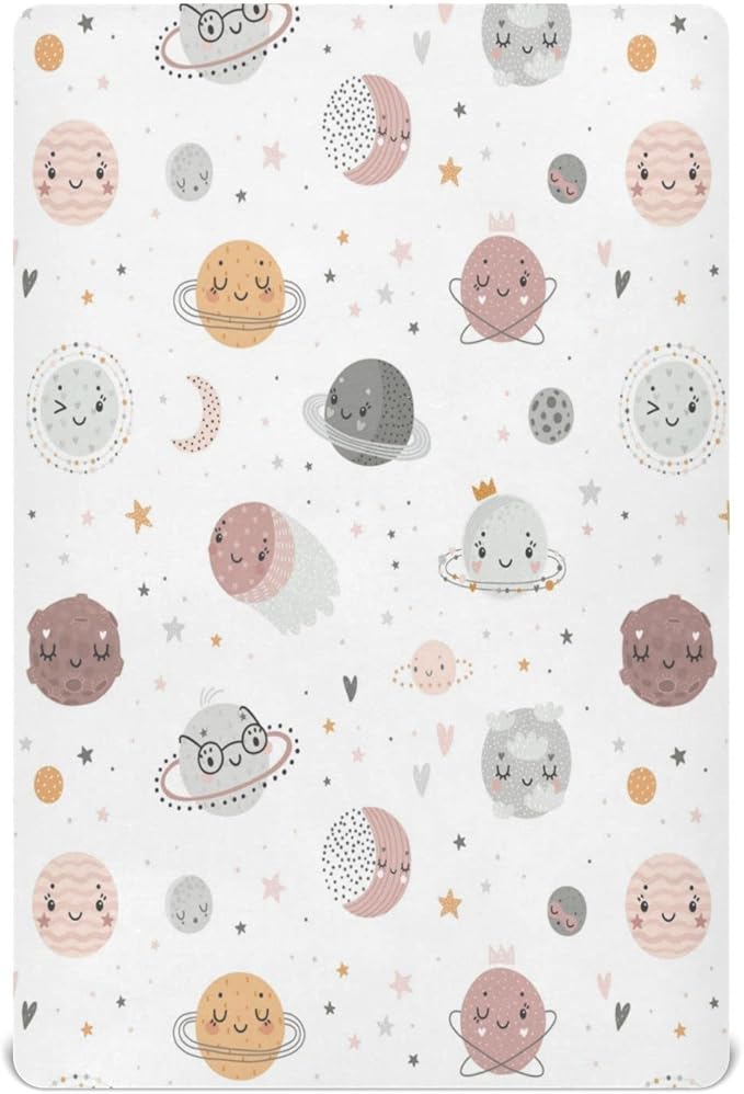 Galaxy Space Planets Crib Sheets for Boys and Girls, Fitted Baby Crib Sheets Soft and Breathable Mini Crib Sheets 39 X 27 X Inches