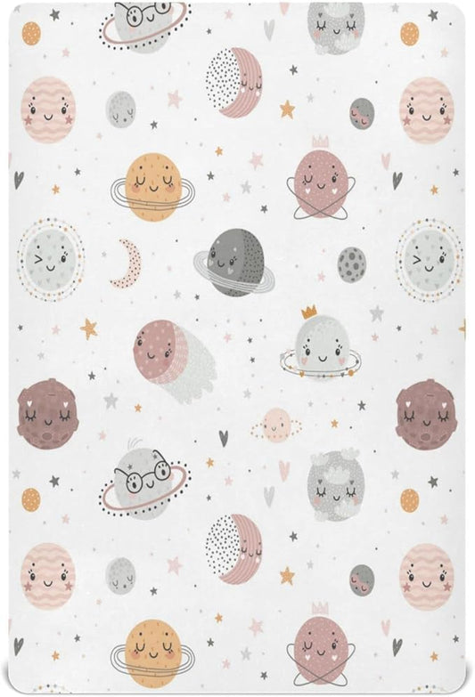Galaxy Space Planets Crib Sheets for Boys and Girls, Fitted Baby Crib Sheets Soft and Breathable Mini Crib Sheets 39 X 27 X Inches