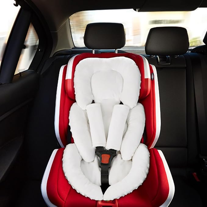 GFU Infant Car Seat Insert Head and Body Support, Reversible Newborn Insert for Carseat with Strap Pads, Soft Stroller Cushion Pillow Insert for Boys and Girls, Fits for Stroller, Swing, White