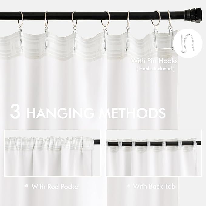 MIULEE Pure White Back Tab Blackout Curtain 96 Inch Long 2 Panels Set for Bedroom, Rod Pocket/Pinch Pleat Thermal Insulated Living Room Darkening Pleated Light Blocking Floor to Ceiling Drape