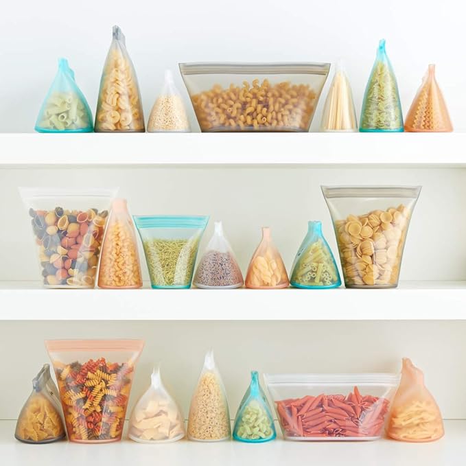 Zip Top Reusable Food Storage Bags | 3 Cup Set [Lavender] | Silicone Meal Prep Container | Microwave, Dishwasher and Freezer Safe | Made in the USA