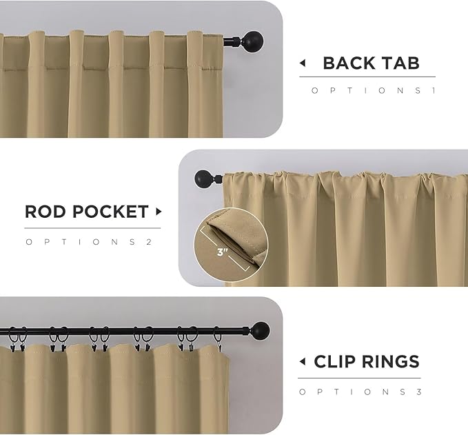Joydeco Blackout Curtains 108 Inches Long, Thermal Insulated Black Out Curtains 2 Panels Set, Room Darkening Drapes for Living Room Window Rod Pocket Back Tab (W52 x L108 Inch, Beige)