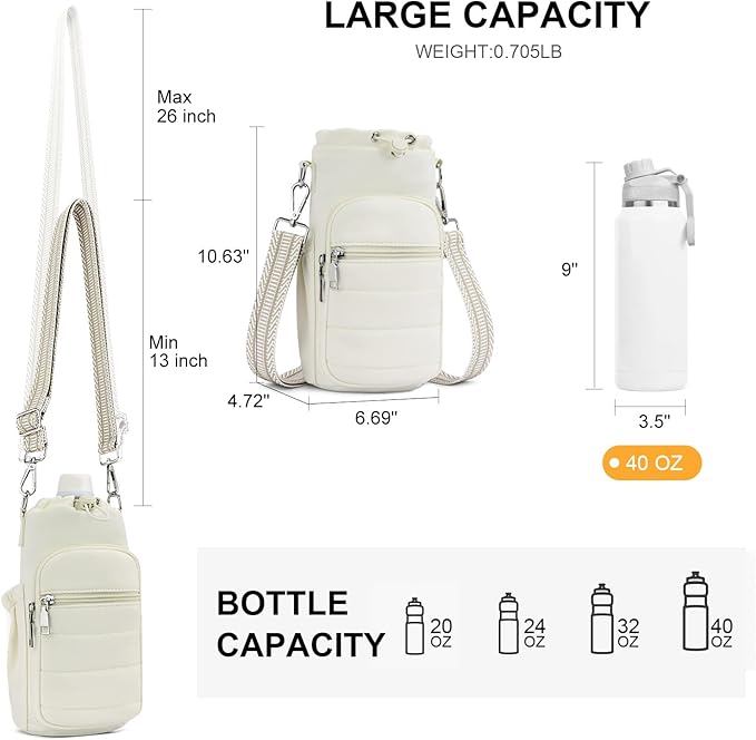 Water Bottle Bag 40 oz Crossbody Holder for Walking Hiking Insulated Carrier Purse with Adjustable Strap