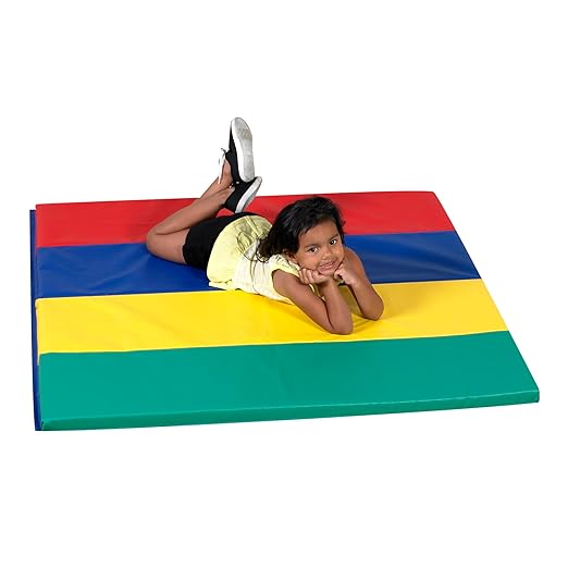 Children's Factory Rainbow Folding Gym Activity Mat, 4 ft x 4 ft, Cushioned Floor Mat for Kids, Daycare Mat