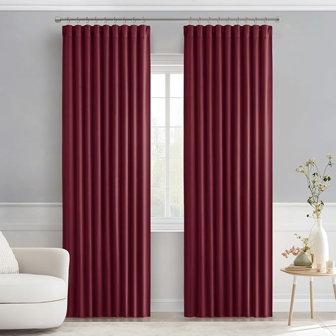 MIULEE Wine Red Back Tab Blackout Curtains 90 Inches Long 2 Panels Set for Living Room Bedroom Privacy, Rod Pocket/Pinch Pleat Thermal Insulated Room Darkening Pleated Light Blocking Drapes