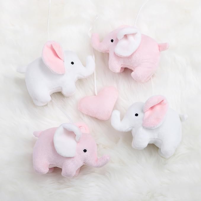 The Peanutshell Crib Mobile for Girls - Soft Pink Musical Baby Crib Mobile with 12 Lullabies, Cute Elephant Baby Pink Elephant Nursery Decor