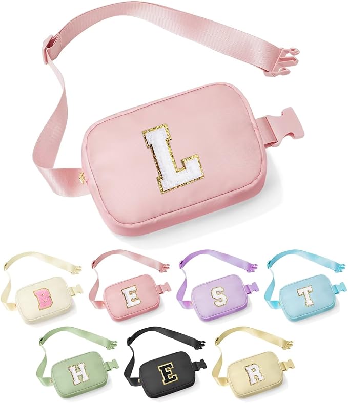YOOLIFE Gifts for Girls Teen Girls - Initial Crossbody Bag for Girls Teens Belt Bag Fanny Pack, Personalized Preppy Stuff Dance Gifts for Teen Girls Kids, Birthday Gifts for Girls, Pink