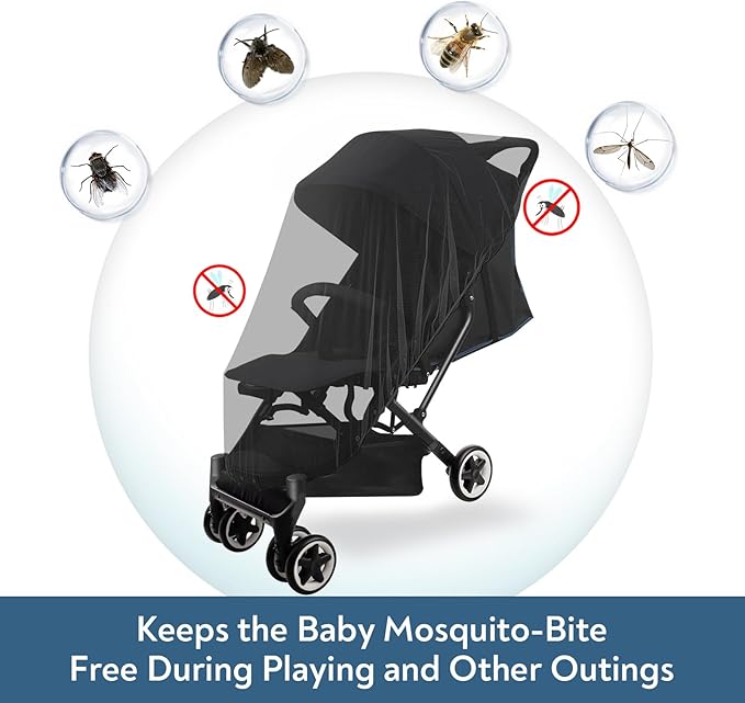 2 Pack Baby Mosquito Net for Stroller, Playard & Bassinet, Reusable Bug Net for Cradles, Carrier, Pack and Plays and Portable Mini Crib, Baby Playpen Mosquito, Black