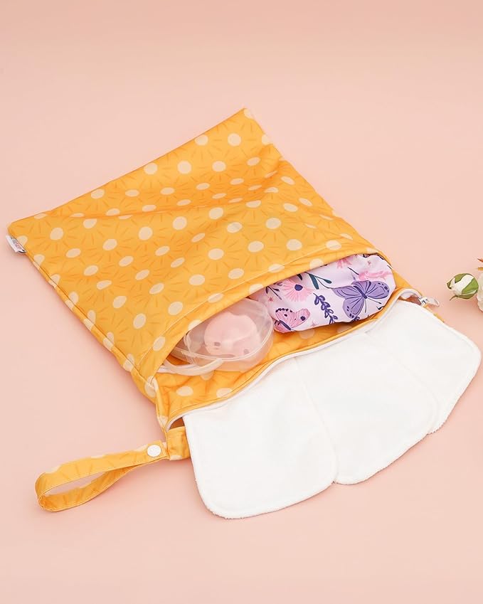 ALVABABY 3 Cloth Diaper Wet Dry Bags Waterproof Reusable with Two Zippered Pockets Travel Beach Pool Daycare Soiled Baby Items Yoga Gym Bag for Swimsuits or Wet Clothes Small medium Large 3L-SML06