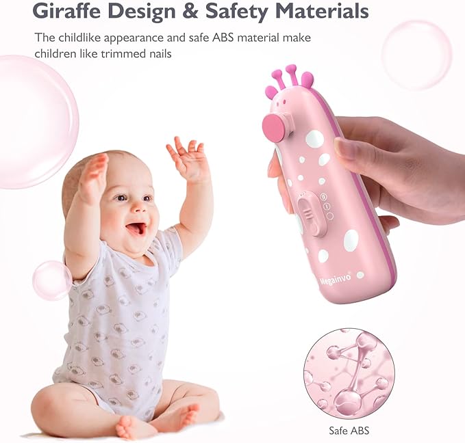 Baby Nail Trimmer Electric Baby Nail File Safe Baby Nail Clippers with Light 10 Grinding Heads Queit Baby Nail Polish Grooming Kit for Newborn Infant Toddler Toes Fingernails Care, Pink
