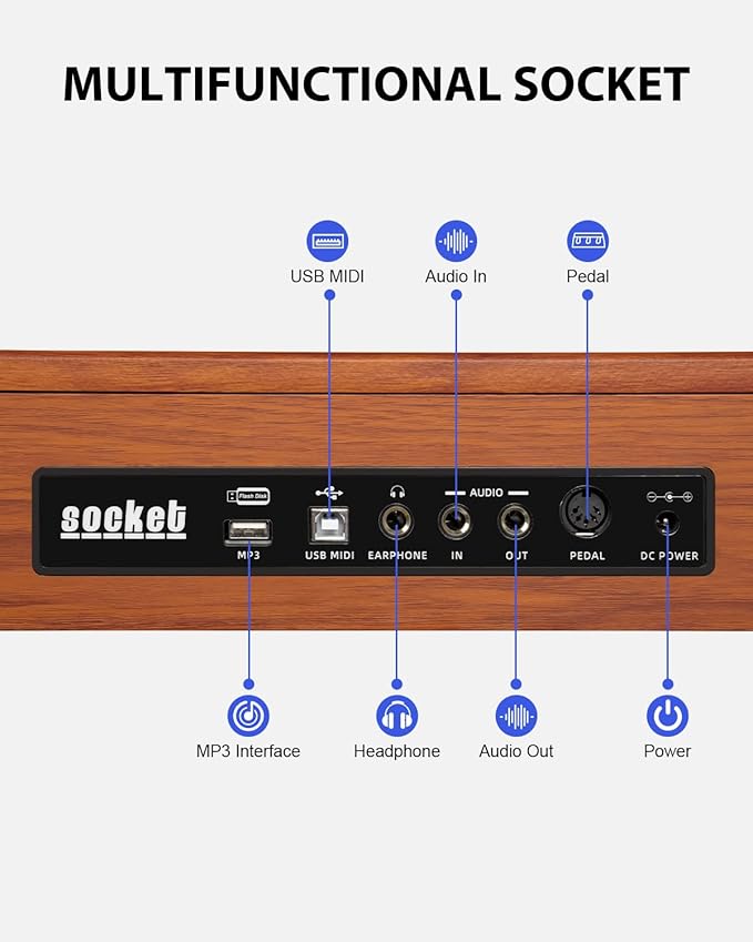 88 Key Digital Piano Keyboard for Beginners - Full Size Semi Weighted Wooden Electric Piano Set with Stand, Triple Pedal, Headphone,Carry Bag - Supports USB-MIDI Connecting (Wood Grain Brown)