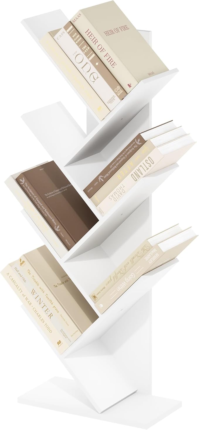 Furinno Tree Bookshelf 7-Tier Floor Standing Tree Bookcase, White