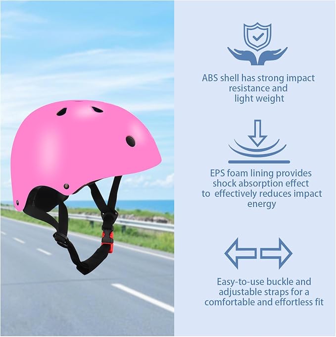 Color Gradient Adjustable Kids' Helmet with Knee & Elbow Pads Set | Multi-Sport Safety Gear for Boys & Girls Ages 5-14 | Skateboarding, Scooters, Roller & Inline Skating, Longboarding