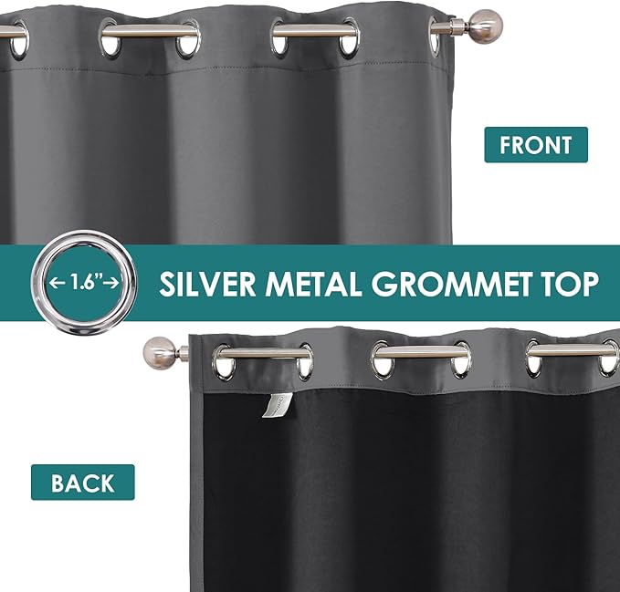 ChrisDowa 100% Blackout Curtains for Bedroom with Black Liner, 2 Thick Layers Total Blackout Thermal Insulated Grommet Window Curtains 2 Panels Set (Grey, 52 x 84 Inch)