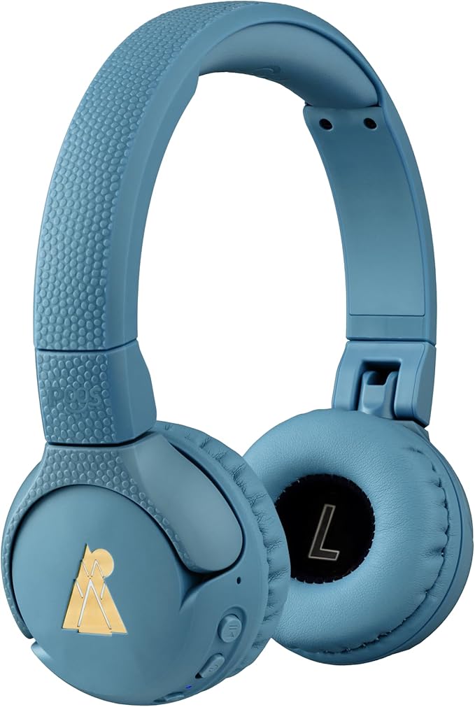 POGS Kids Bluetooth Wireless Headphones | The Gecko 2 | Foldable, Durable Headphones for Kids 3+ | Volume Limited 85 dB, Microphone | On-Ear | Wireless Music-Sharing Function (rBlue)