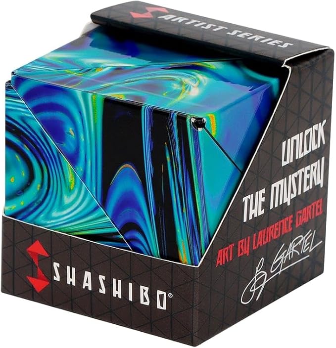 Shashibo Shape Shifting Box - Award-Winning Fidget Toy w/ 36 Rare Earth Magnets - Fidget Cube Transforms Into Over 70 Shapes, Sensory Toy Gift for Kids, Teens, and Adults (Mystic Ocean)