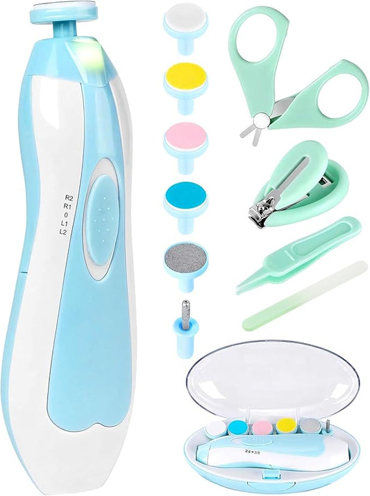 Baby Nail Trimmer Electric-12 in 1 Baby Nail Clippers Safe Baby Nail File Kit with a Nail Clipper, Scissor, Tweezers, and Nail Files