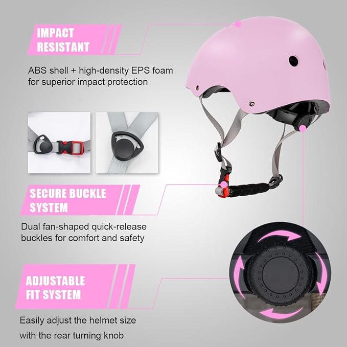 Kids Bike Helmet and Pads Set for Ages 2–14, CPSC Certified Adjustable Helmet with Knee Elbow Wrist Guards, for Skateboard, Scooter, Skating, Rollerblading, Multi-Sport Protective Gear