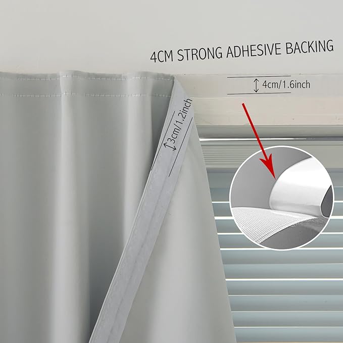 self Adhesive Curtains Portable Blackout Curtain Simple and Easy to Install Bedroom Window Thermal Lnsulated Kitchen Room Darkening Black Small Drapes, 35" W X 59" L, White, 1 Panel