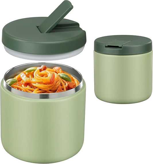 19oz Insulated Vacuum Food Jar with Buckle Lid Wide Mouth Soup Thermo for Hot Food Kids Leakproof Stainless Steel Lunch Container- Green-1Pack