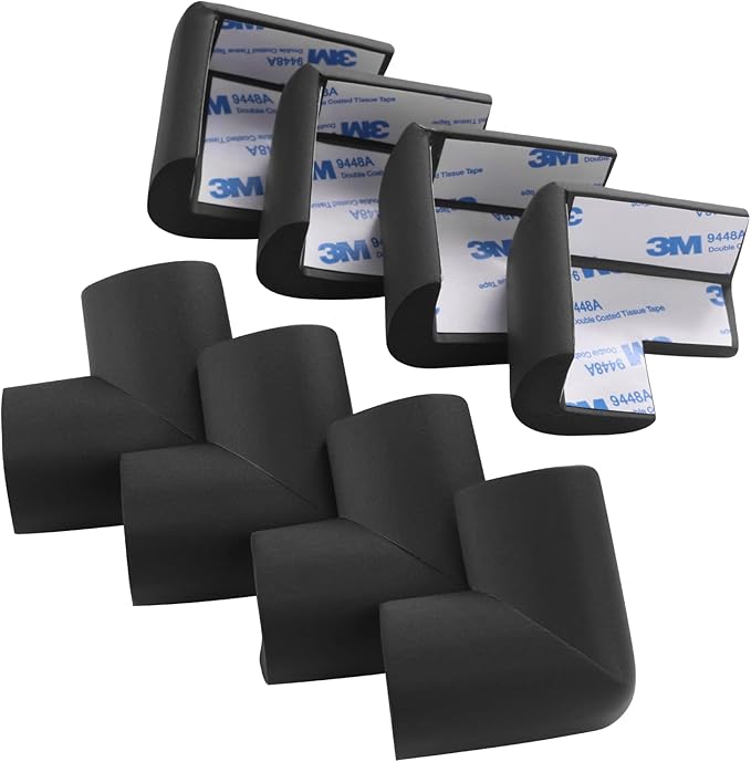 8 Pack Soft Sponge Table Corners, Corner Protector Baby, Baby Proofing Corner Guards, Pre-Taped Furniture Corner Protectors, Child Safety Furniture Bumper, Corner Protectors for furniturey, Black