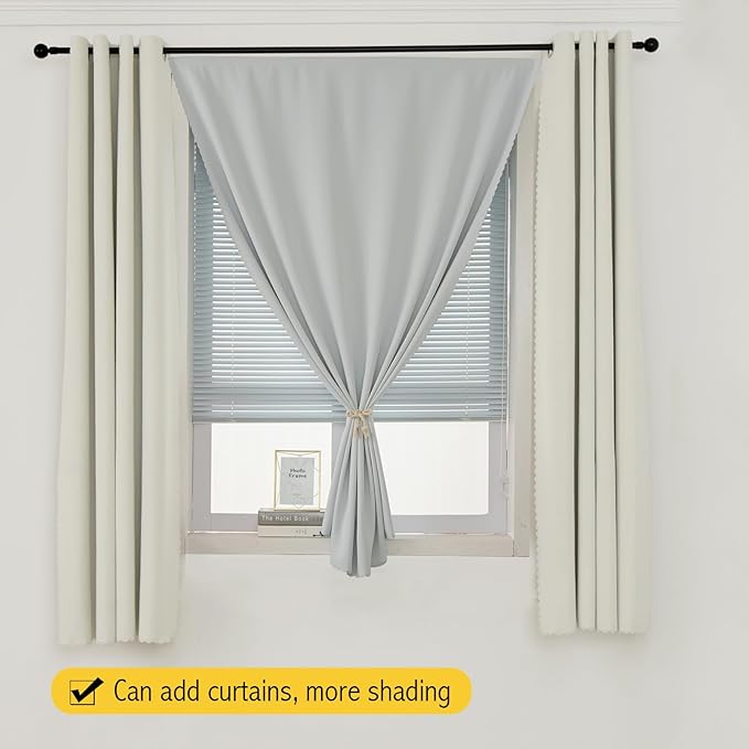 self Adhesive Curtains Portable Blackout Curtain Simple and Easy to Install Bedroom Window Thermal Lnsulated Kitchen Room Darkening Black Small Drapes, 35" W X 71" L, White, 1 Panel
