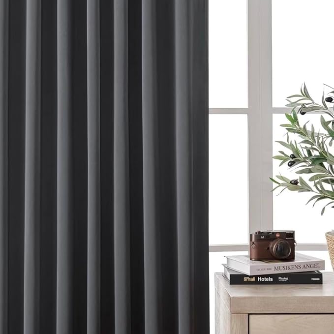 Joydeco Blackout Curtains 84 Inch Length 2 Panels Set, Thermal Insulated Black Out Curtains for Bedroom, Room Darkening Drapes for Living Room Window (W37 x L84 Inch, Dark Grey)