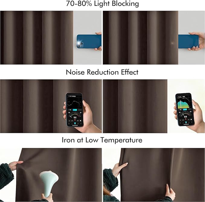 MIULEE Chocolate Brown Back Tab Blackout Curtains 72 Inches Long 2 Panels Set for Living Room Bedroom Privacy, Rod Pocket/Pinch Pleat Thermal Insulated Room Darkening Pleated Light Blocking Drapes