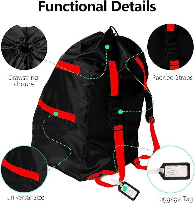 elaia Car Seat Travel Bag for Airplane, Waterproof Wearable with Straps, Large Capacity Padded Car Seat Check Bag, Perfect for Air Travel, Family Vacations, and Parents with Infants