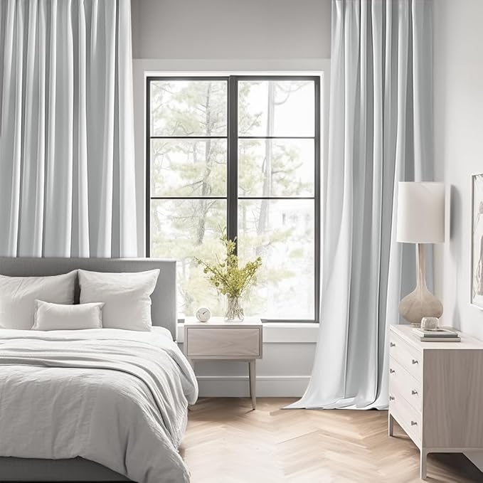 MIULEE Back Tab Light Blocking Curtains 84 Inch Length 2 Panels Set for Living Room Bedroom, Greyish White Rod Pocket/Pinch Pleated Thermal Insulated Room Darkening Blackout Curtains 84 Inches Long